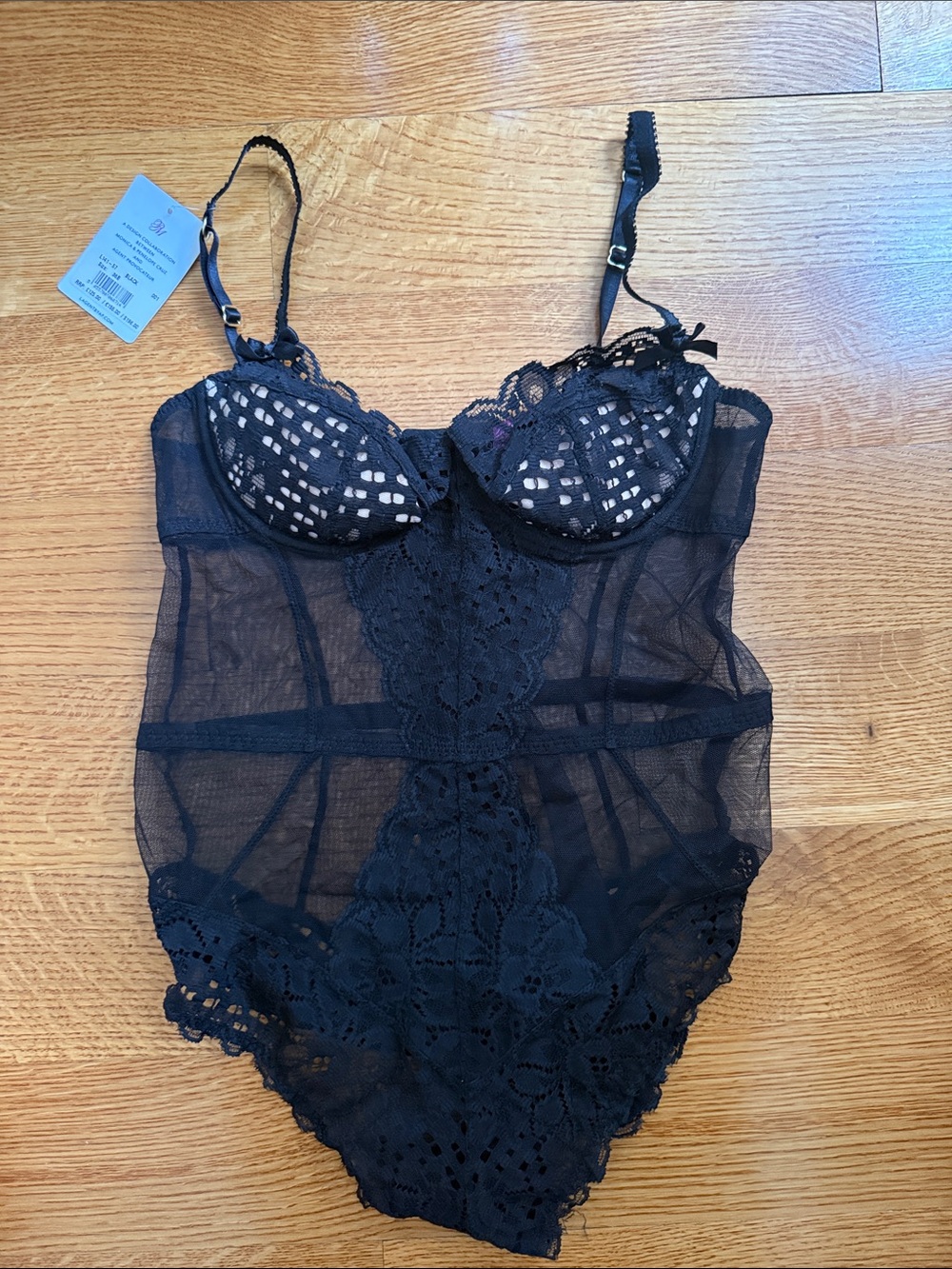 Agent Provocateur LAgent Sheer Lace Bodysuit Penelope Cruz Black 36B NWT